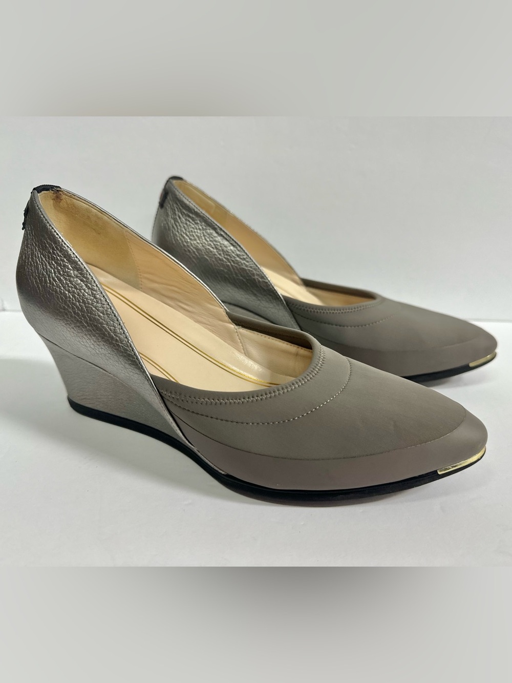 Cole Haan Grand Ambition Sport Wedge 75mm Pumps Taupe Metallic Size 8B W16590